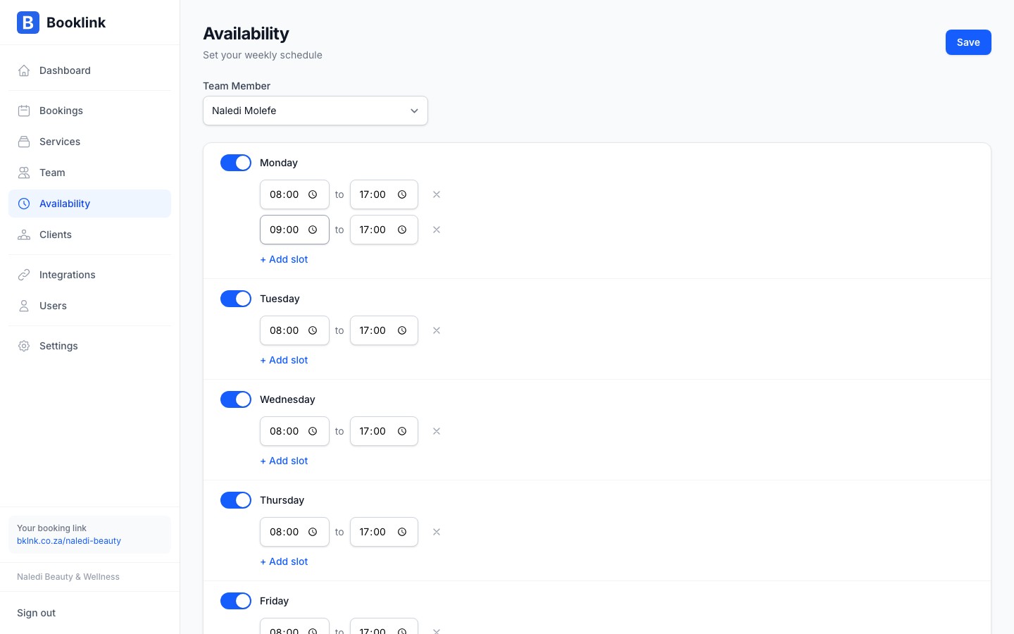 availability add slot
