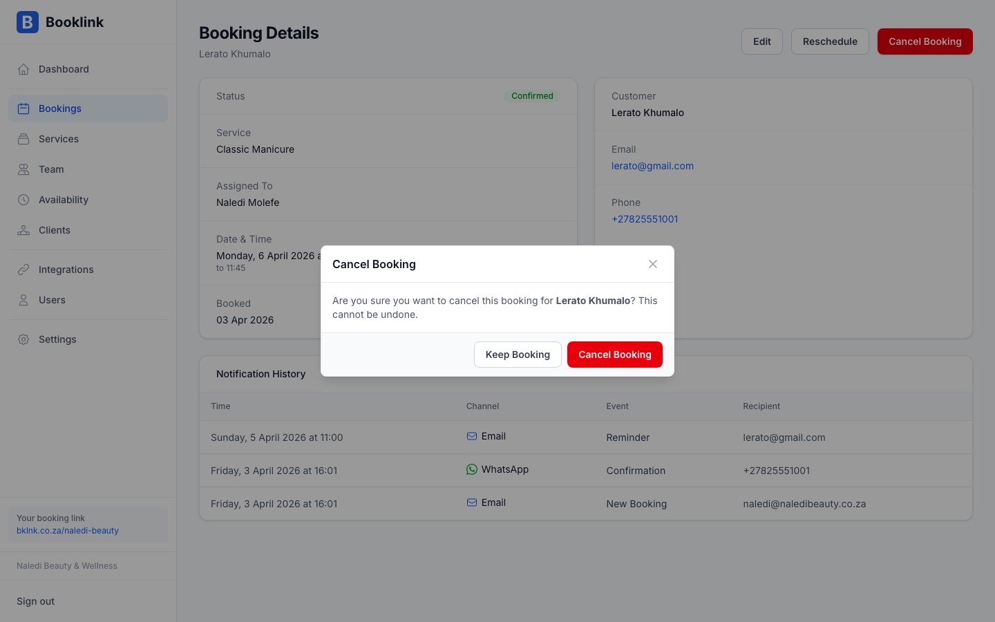 bookings cancel modal