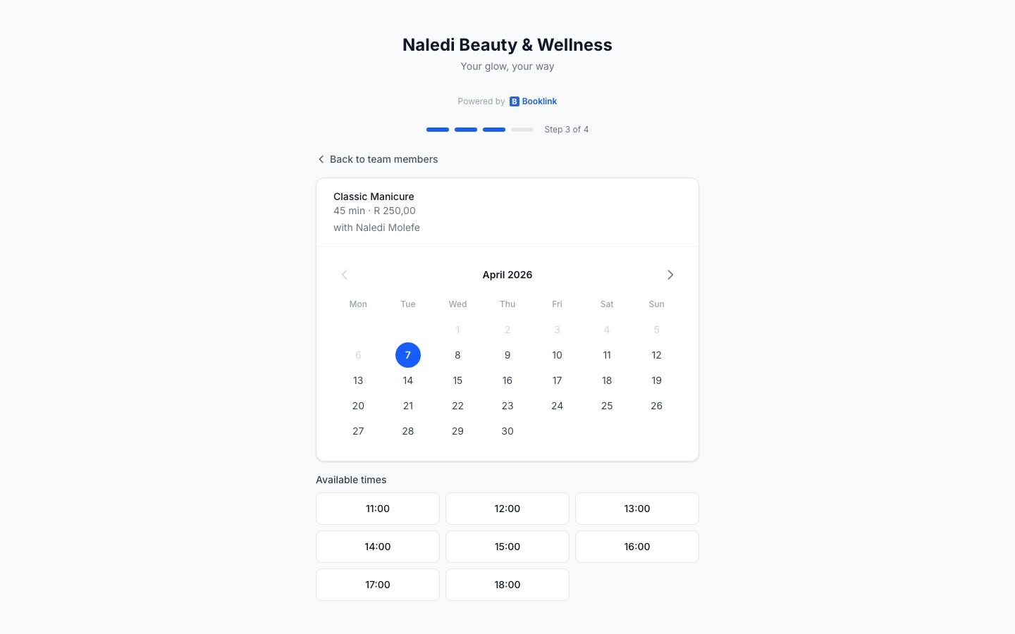 Customer details form with name, email, phone, and notes fields