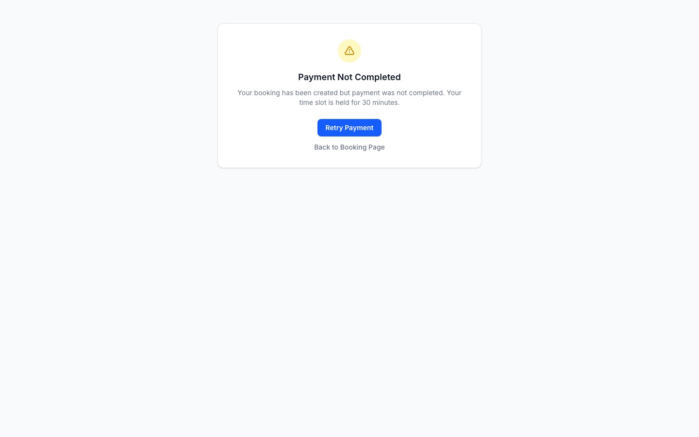 Payment cancelled screen shown to the client when checkout does not complete
