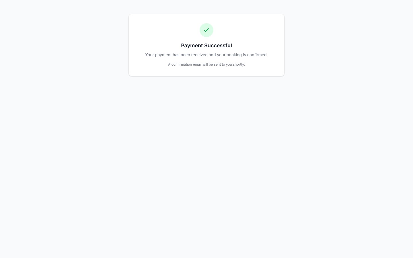 Payment success screen shown to the client after checkout
