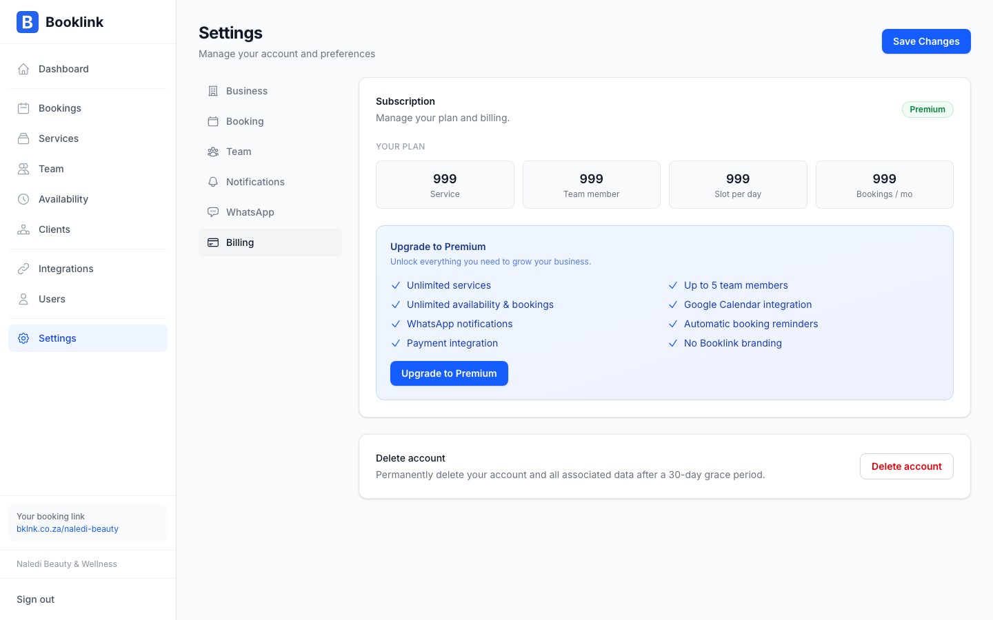 Subscription cancellation confirmation page