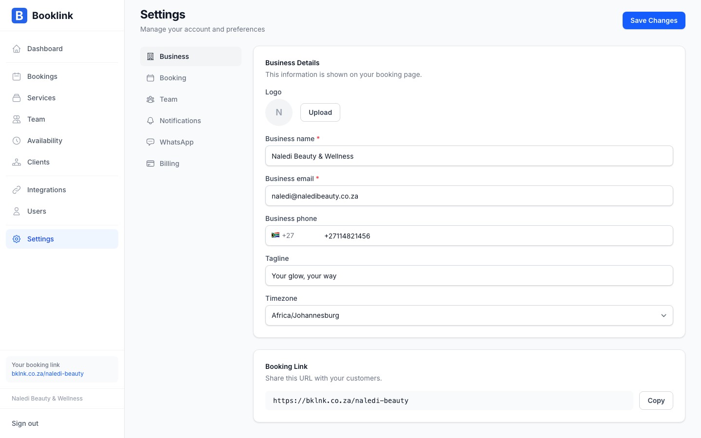 Logo upload section in business information settings